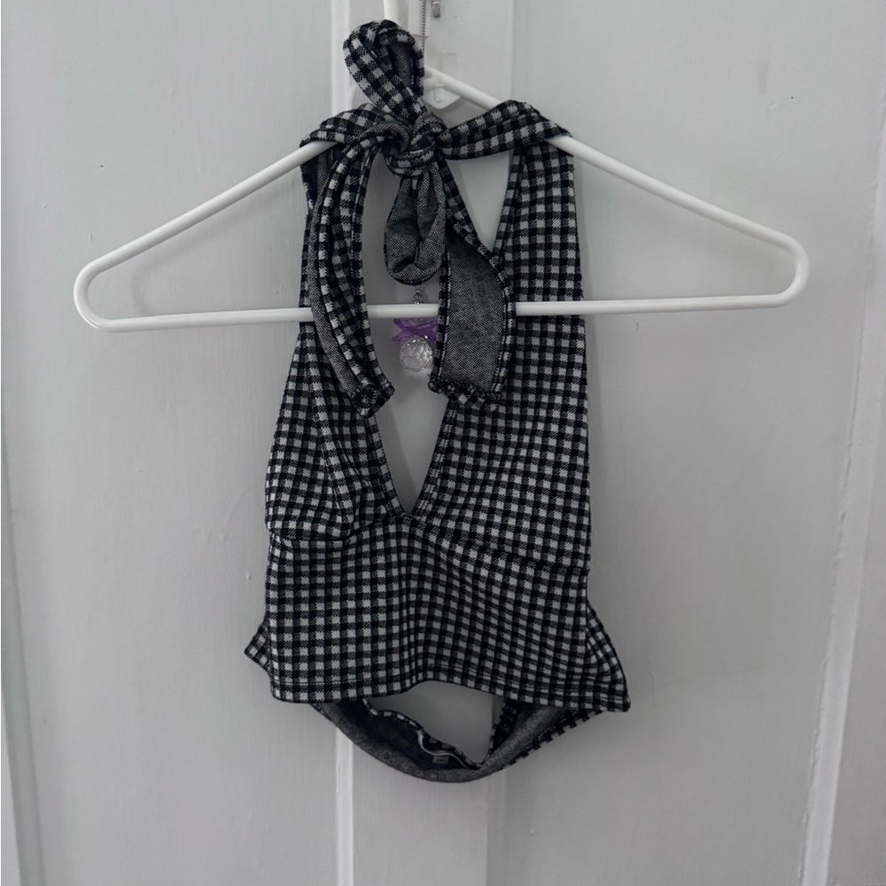 Stylish Black and White Checkered Crop Top